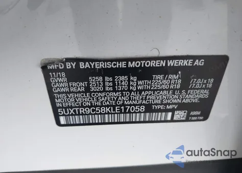 2019 BMW X3 xDrive30I из США, поврежденный, VIN 5UXTR9C58KLE17058